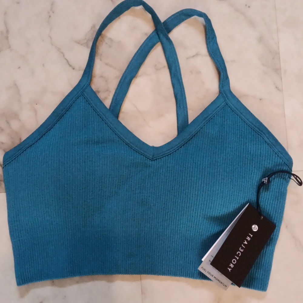 Trajectory Women's Active Ribbed Blue Yoga Bralette